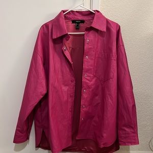 Hot Pink Magenta Faux Leather Button Up Shacket